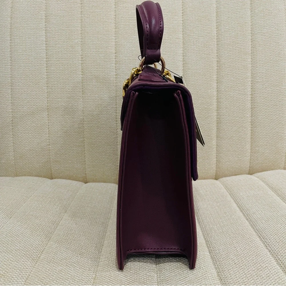 NEW Badgley Mischka Plum Vegan Leather Studded Top Handle‎ Satchel Crossbody Bag